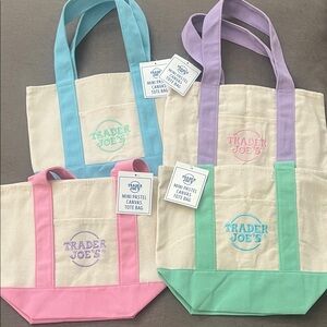 Trader Joe's Mini Pastel Canvas Tote Bag - Mint, Lavender, Pink, Aqua